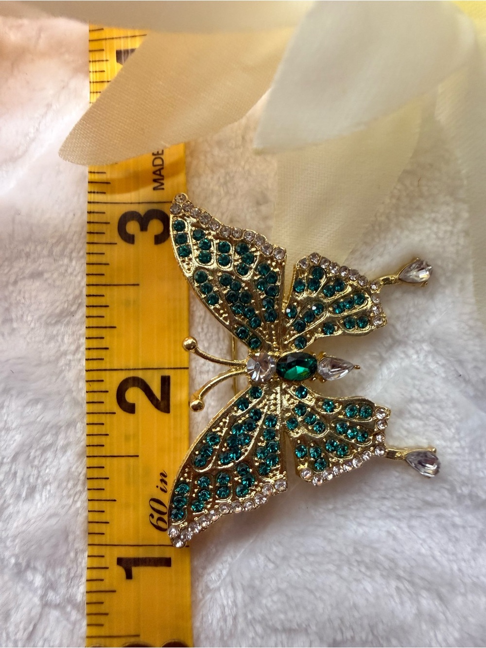 Gold-Tone Emerald Crystal Butterfly Brooch - Unbranded